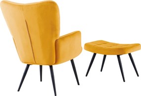 Fotel lábtartóval, sárga Velvet szövet/fekete, HABEN