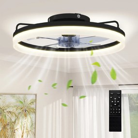 HOMCOM Ø50 cm LED mennyezeti ventilátor lámpával, 40 W — fordítható DC motor, csendes, távirányító, 6 seb., 3 színhőmérséklet, időzítő — fekete | Aoso