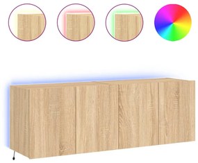 2 db sonoma tölgy színű fali TV-szekrény LED-del 60x35x41 cm