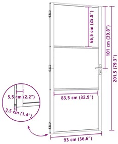 Belső Ajtó Fekete 93 x 201.5 cm Edzett üveg és Alumínium