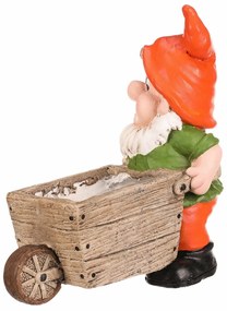 Kerti dekoráció Törpe talicskával, narancssárga,31 x 16 x 33 cm