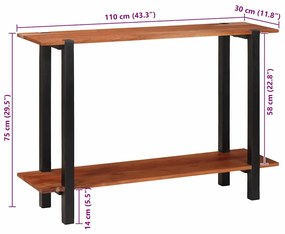 Konzolasztal polcokkal Barna 110 x 30 x 75 cm tömör akácfa