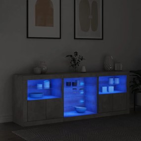 betonszürke tálalószekrény LED-világítással 181,5x37x67 cm
