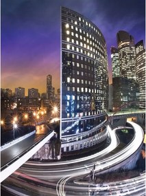 Fotótapéta Éjszakai város felhőkarcolók fények perspektíva 206x275 +ragasztó