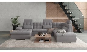 Szürke kinyitható tárolóhelyes sarokkanapé (jobb oldali-U alakú) Merkur – Ropez