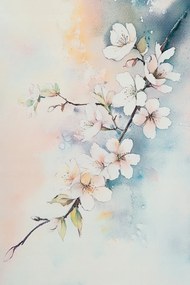 Vászonkép Canvas Akvarell Természet Fa Ág Cseresznye Virágok 40x60