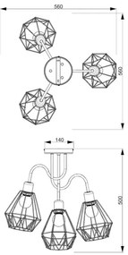 Felületre szerelhető csillár BERGEN 3xE27/60W/230V fekete/arany