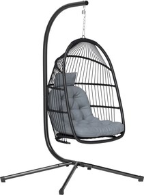 Outsunny tojás alakú függőszék állvánnyal — összecsukható PE-rattan hintaszék UV-álló párnával és levehető fejtámlával beltérre és kültérre, teherbírá