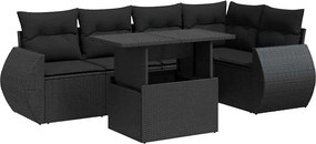 vidaXL 6 részes fekete polyrattan kerti ülőgarnitúra párnákkal