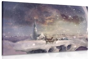 Kép szarvas a havas faluban