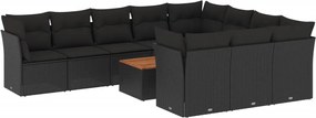 vidaXL 11 részes fekete polyrattan kerti ülőgarnitúra párnákkal
