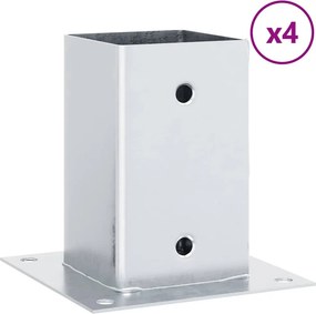 vidaXL 4 db horganyzott acélból oszlopalapok négyzet alakúak 81x81 mm