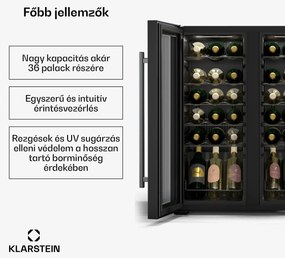 Klarstein Shiraz borhűtő, 2 hűtési zóna, LED világítás, érintéses vezérlés, szabadon álló