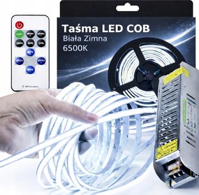 Led szalag szett Neon Cob 5m 6000K Hideg Fehér Tápegység 60W Távirányító