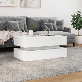 Fehér dohányzóasztal LED-lámpákkal 90x50x40 cm