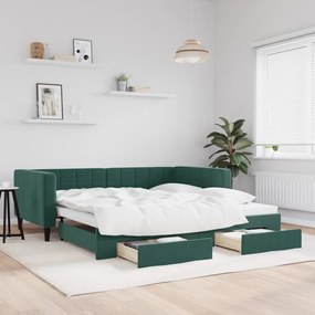 sötétzöld kihúzható bársony heverő fiókkal 100 x 200 cm
