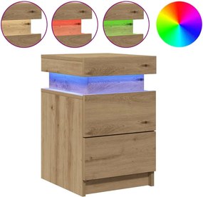 vidaXL kézműves tölgy szerelt fa éjjeliszekrény LED-del 35x39x55 cm