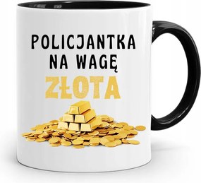 Fekete Bögre Ajándék Rendőrnőnek Arany Mérleggel, fényképes nyomtatással