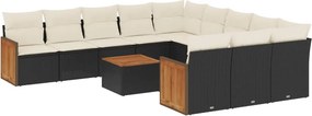 vidaXL 12 részes fekete polyrattan kerti ülőgarnitúra párnákkal