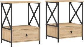 vidaXL 2 db sonoma tölgy színű szerelt fa éjjeliszekrény 50x41x65 cm