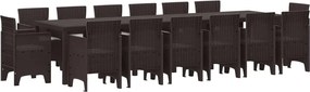 vidaXL Kert étkező szett 15 pcs Barna Polt rattan