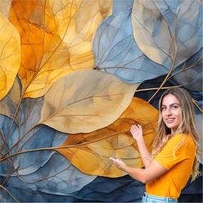 Fotótapéta Nappali Hálószoba Levelek Absztrakt Arany Bézs 588x280 LAZB12W