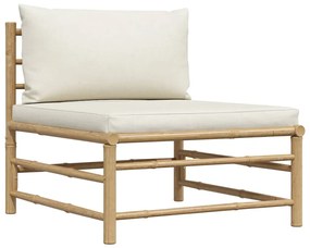 vidaXL bambusz kerti középső kanapé krémfehér párnákkal