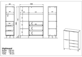 Szürke magas komód tölgyfa dekorral 109x146 cm California - Germania