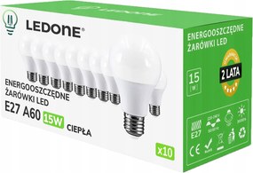 10x Led izzó E27 A60 15W fehér szín Meleg Prémium Led szett