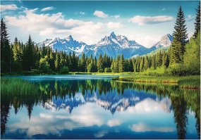 Fotótapéta svájci alpesi kilátás tó hegyek fák fal dekoráció