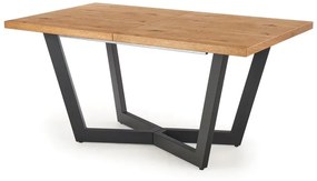 Asztal Houston 1524Fekete, Világos tölgy, 77x90x160cm, Hosszabbíthatóság, Természetes fa furnér, Fém