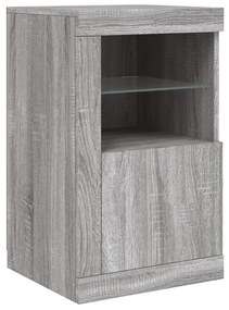 szürke sonoma tálalószekrény LED-világítással 142,5x37x67 cm