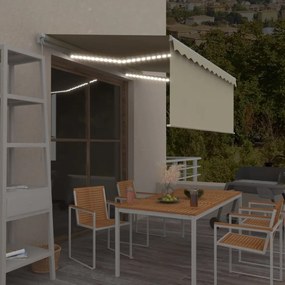 krémszínű kézzel kihúzható LED-es napellenző redőnnyel 3x2,5 m