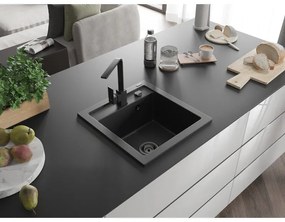 Mexen Vito, 1 kamrás gránit mosogató 520x490x210 mm, fekete Rita csaptelep, fekete-ezüst metál, 6503-73-670300-70-B