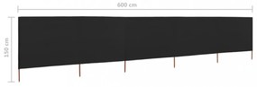fekete 5 paneles szövet szélfogó 600 x 120 cm