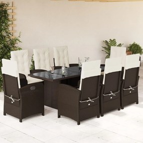 9 részes barna polyrattan kerti étkezőgarnitúra párnákkal