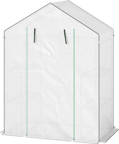 Outsunny Üvegház Görgős Ajtóval, Ablakkal és Polcokkal, Télálló Acélvázas Üvegház Erkélyre, Kertbe, Paradicsom Ház 143 x 74 x 190 cm, Fehér | Aosom