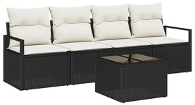 5 darabos kertibútor szett párnákkal fekete poli rattan, 2 személyes kertibútor párnákkal fekete poli rattan