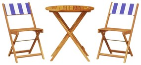 vidaXL 3 részes kék és fehér szövet és tömör fa bisztrószett