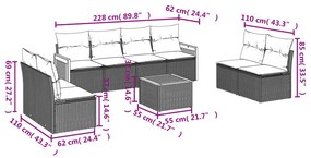 9 részes bézs polyrattan kerti ülőgarnitúra párnákkal