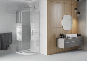 Mexen Rio 80 x 80 cm félköríves zuhanykabin, fehér csíkok, króm + Flat zuhanytálca, fehér - 863-080-080-01-20-4110