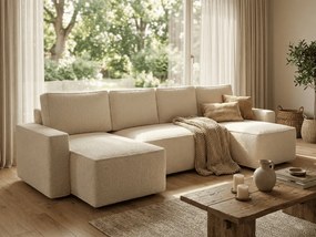 Kihúzható U alakú ülőgarnitúra SMART BOUCLE 303x143 cm, krémszínű