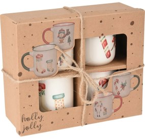 Holly Jolly bögrék 4 db-os készlete, 200 ml, porcelán