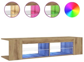 kézműves tölgy szerelt fa TV-szekrény LED-ekkel 135x39x30 cm