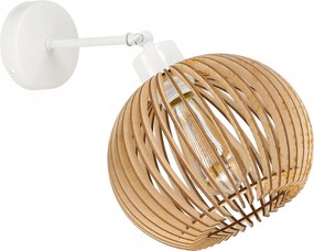 Éjjeli fali lámpa, állítható, fehér, fa ernyő, E27