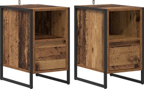 vidaXL Éjjeli asztal fiókkal 2 pcs Öreg fa 39,5 x 30 x 50 cm Faanyag
