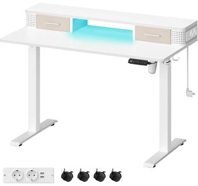 Magasságállítható elektromos íróasztal LED világítással, 60 x 120 x (72-120) cm, feher