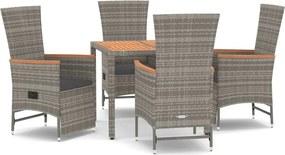vidaXL 5 részes szürke polyrattan kerti étkezőgarnitúra párnával