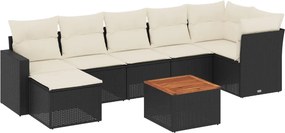 vidaXL 8 részes fekete polyrattan kerti ülőgarnitúra párnákkal