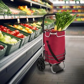 Könnyű piros bevásárlókocsi hálós zsebbel